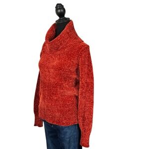 LOFT Cowl Neck Pullover Sweater Soft Rust Chenille Knit Long Sleeve Ribbed Waist